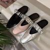 Fashion Women's Inner Height Flats Summer New Square Head Shallow Mouth Glitter Buckle Soft Sole Anti-slip Wear-resistant Slippers
