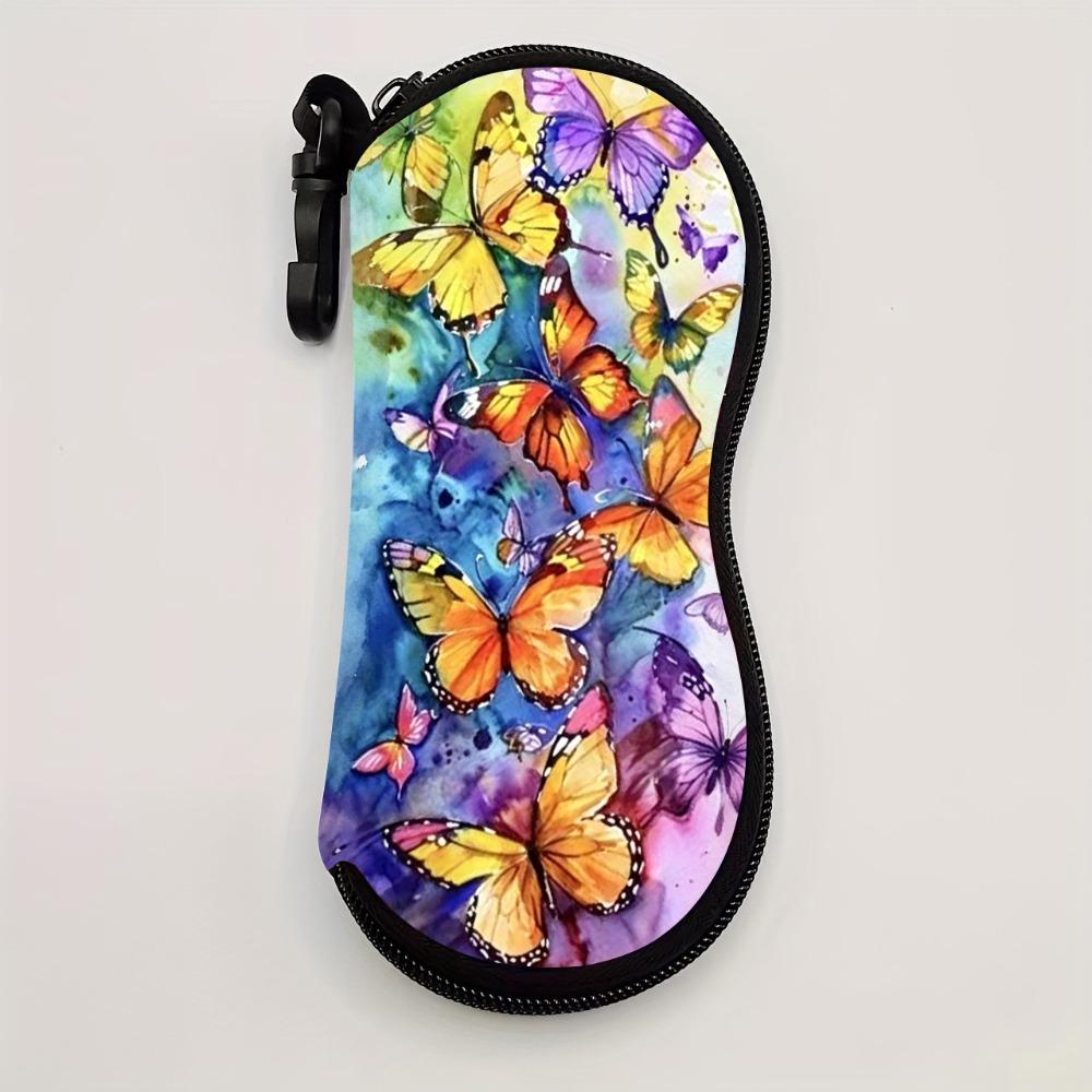 Portable Hanging Flower Print Eyeglass Case Leather Soft Reading Glass Pouch Water-resistant Lips Print Sunglasses Holder Gifts