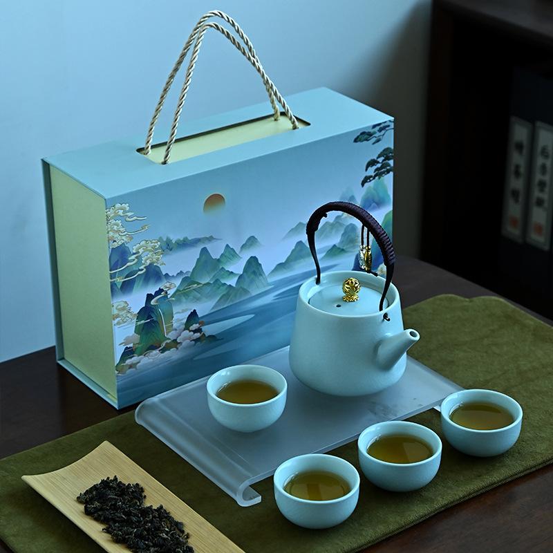 Qianli Jiangshan Ceramic Kung Fu Tea Set Teapot Beam Pot Set Company Souvenir Business Gifts