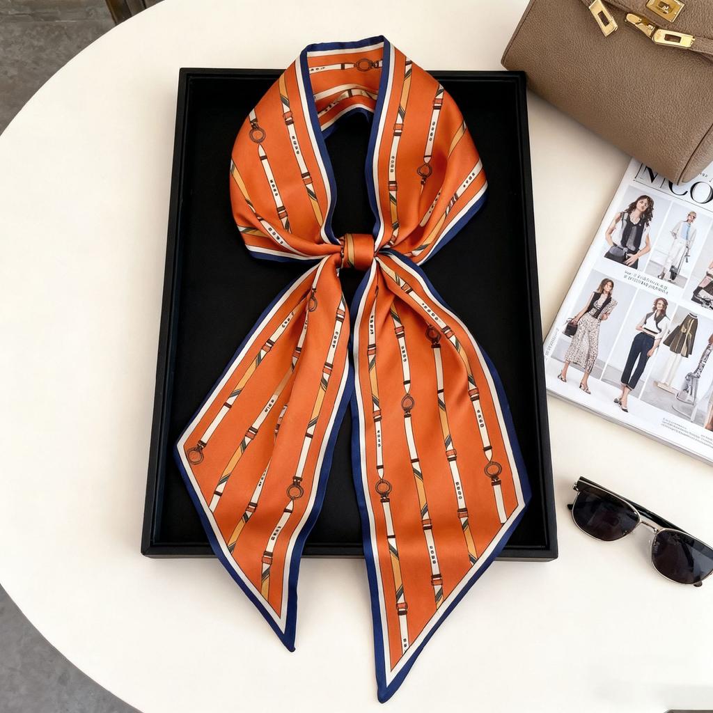 Hangzhou silk simulation silk texture double-layer printing long silk scarf spring and autumn matching scarf can be tied waist decorative streamer