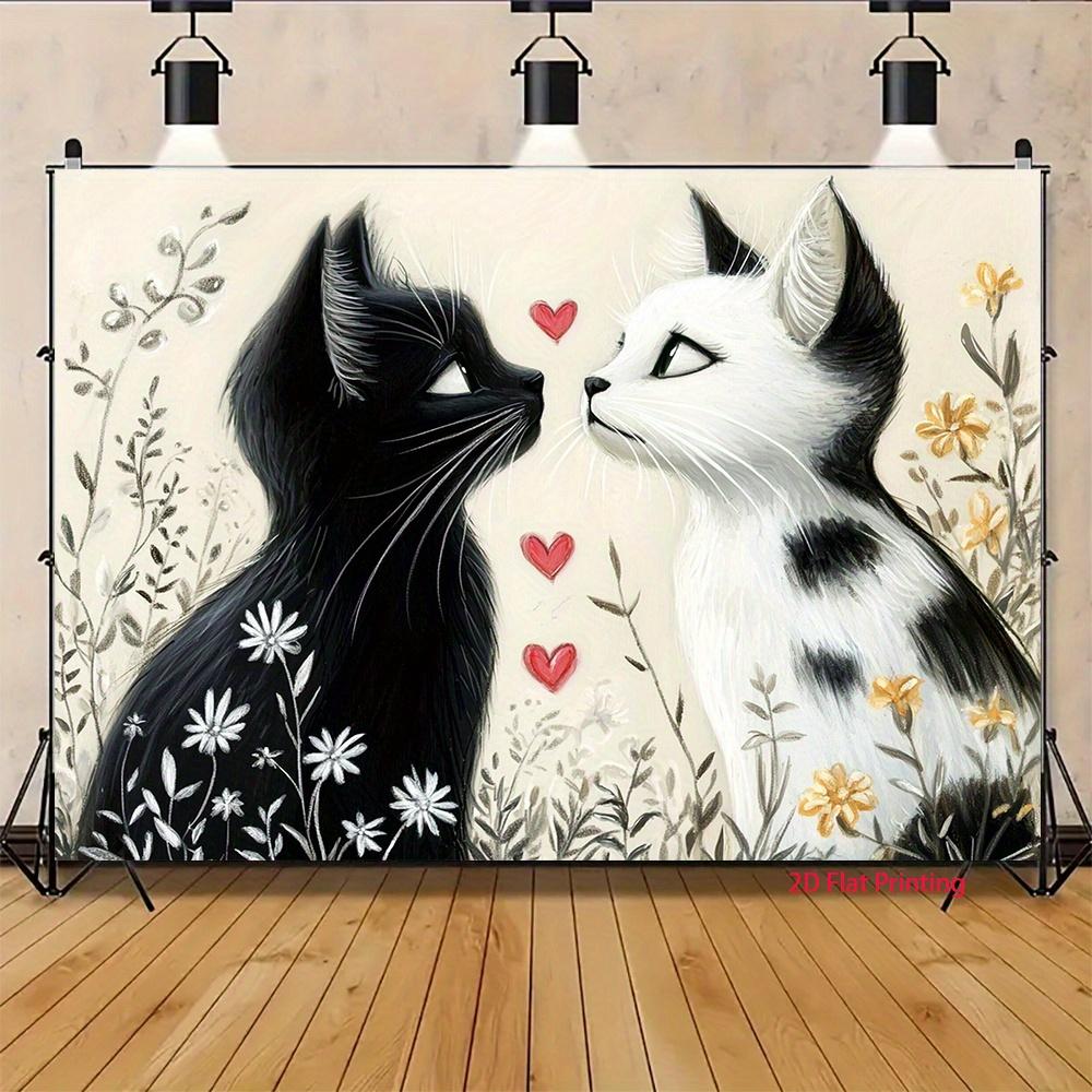 2D plane, 1 piece of cute black and white cat flower party banner - wedding, anniversary decoration