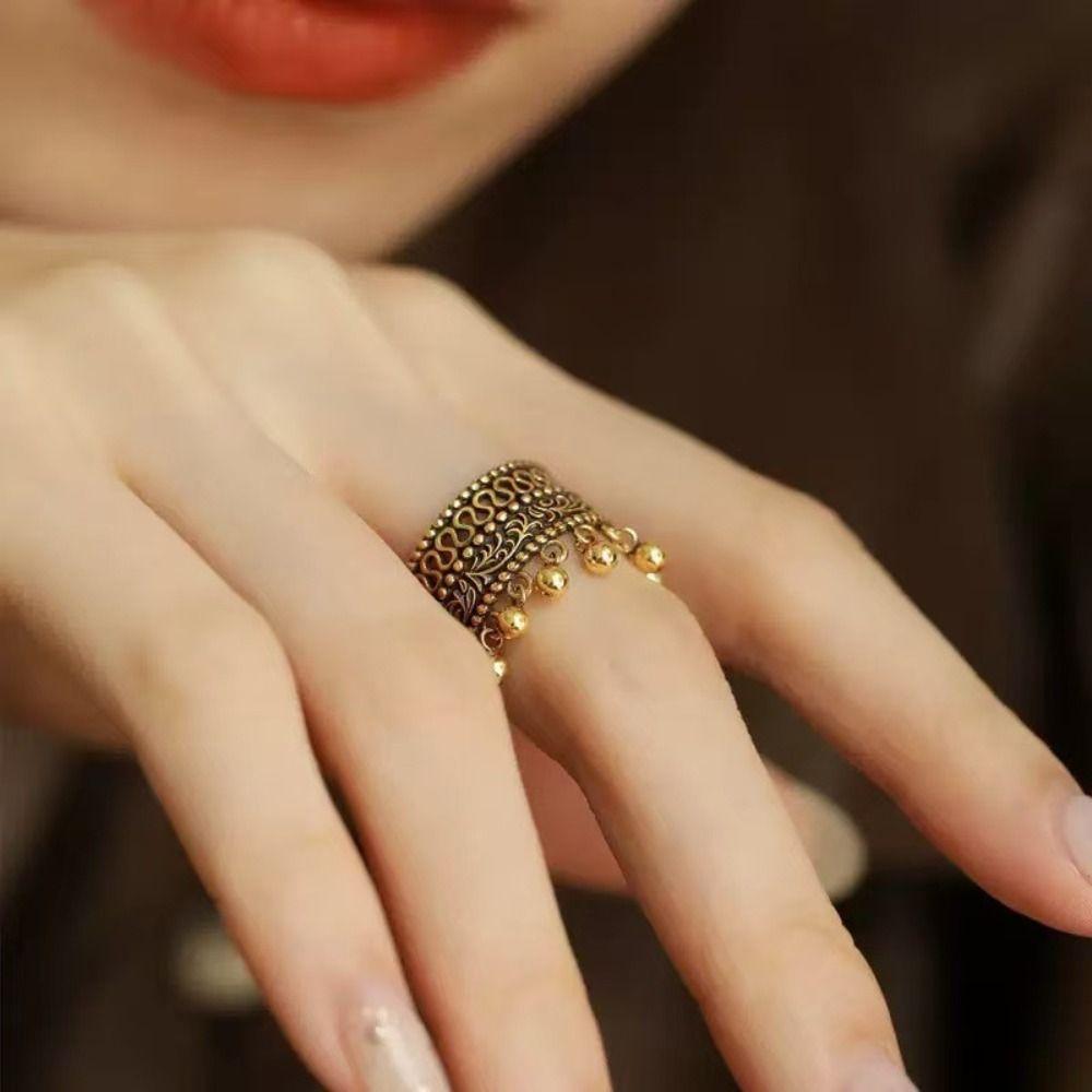 Hollow Out Ethnic Style Ring Thai Silver Irregular Opening Ring Vintage Ring Gifts for Women Girl