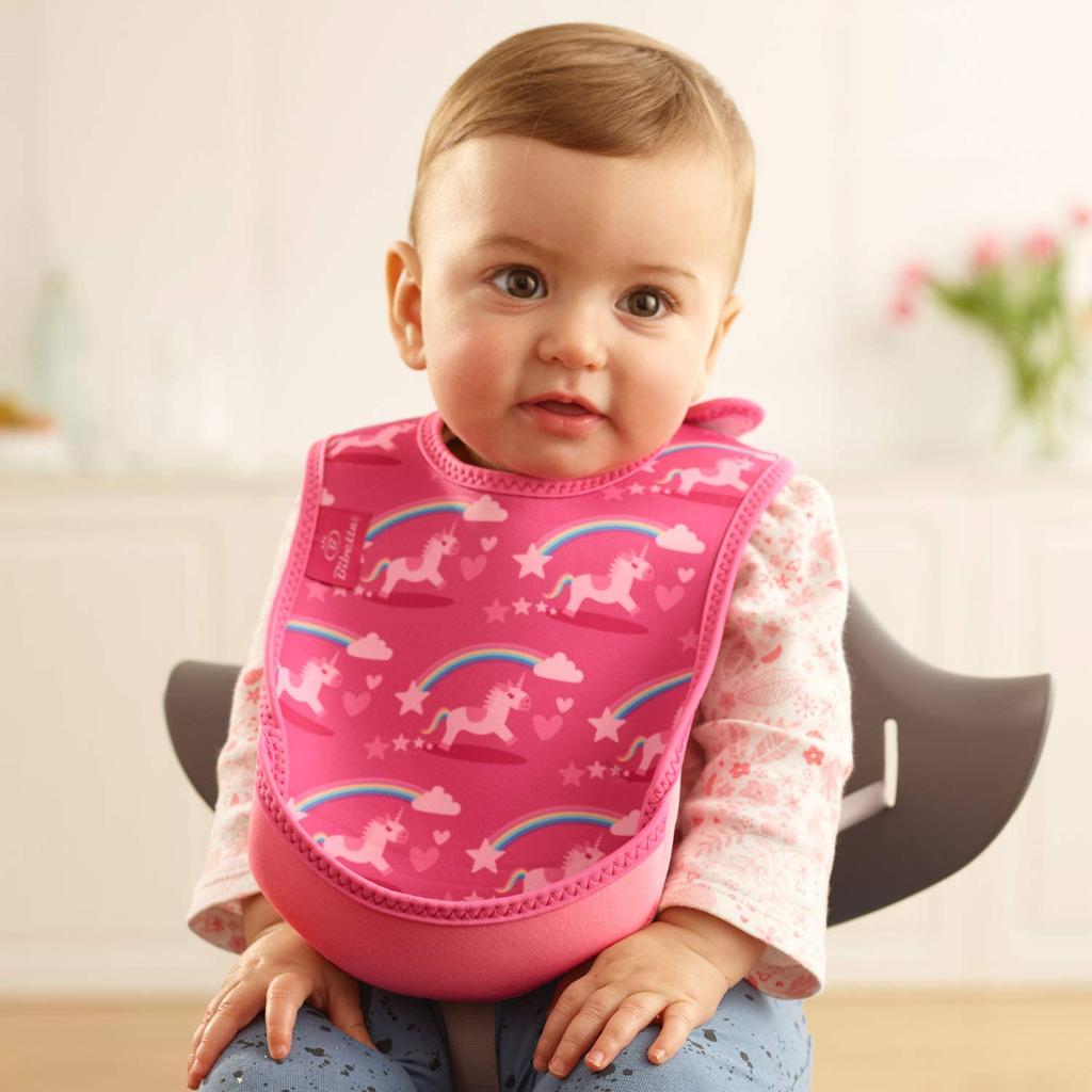 Bibetta Ultra Bib Unicorn Mealtime Machine with for Baby Food and Daycare Apron, Washable, Sleeveless, Bib,