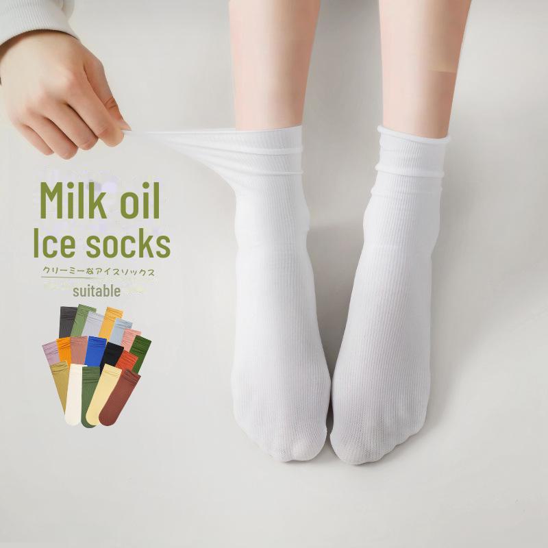 Женские тонкие носки в японском стиле с бархатным ворсом, весна-лето — модные однотонные, закручивающиеся носки средней длины для льда