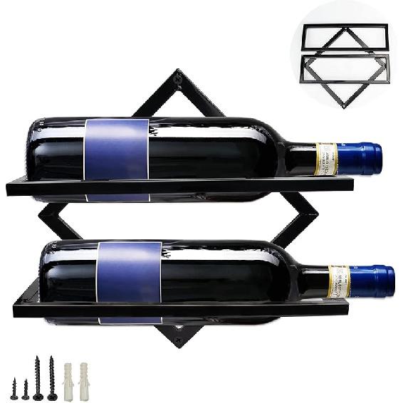 AUHOKY 2Pcs Metal Wall Mounted Wine Holder Stemware Glass Rack, Upgrade Collapsible Hanging Red Wine Racks Organizer with 3 Stem Glass Holders, Wine