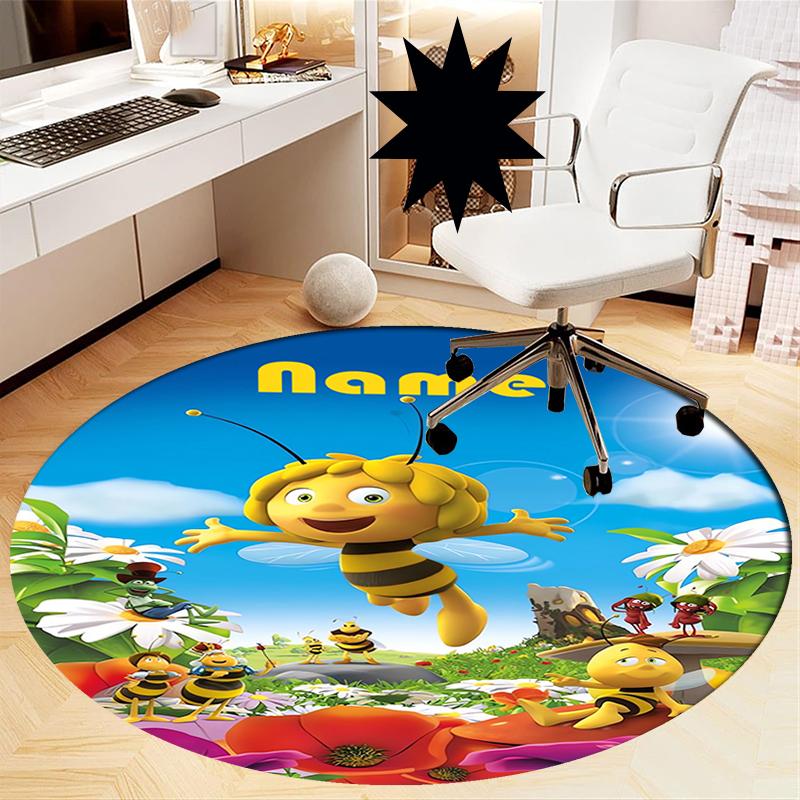 Custom Name Maya the Bee Printed Round Rug Carpet Chair Rug Area Rug Entryway Doormats,for Office Chair Living Room Bedroom Kitchen Room.