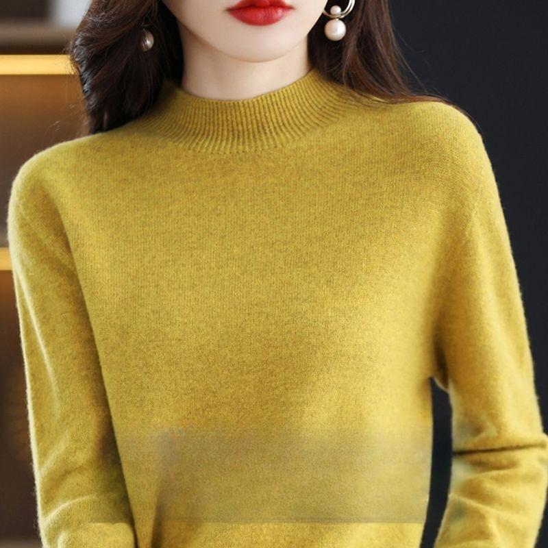 Женский свитер с полувысоким воротником на осень и зиму, утолщенный однотонный свободный шерстяной свитер, в сочетании с базовым топом