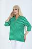 Женская блузка большого размера Блузка на молнии с зеленым полосатым воротником