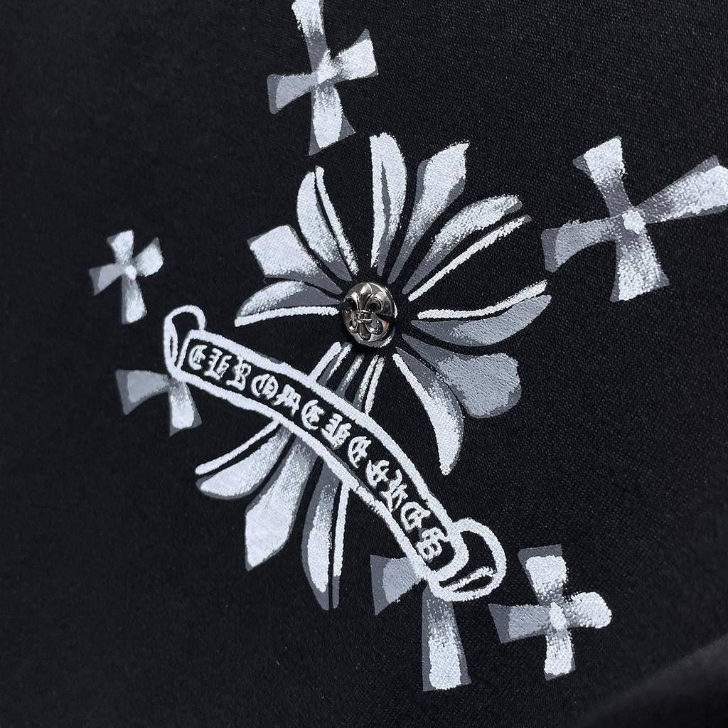 GZ-8931 CHROME HEARTS 2025 Летняя новая высококачественная хлопковая свободная футболка с круглым вырезом большого размера для мужчин и женщин, парная футболка