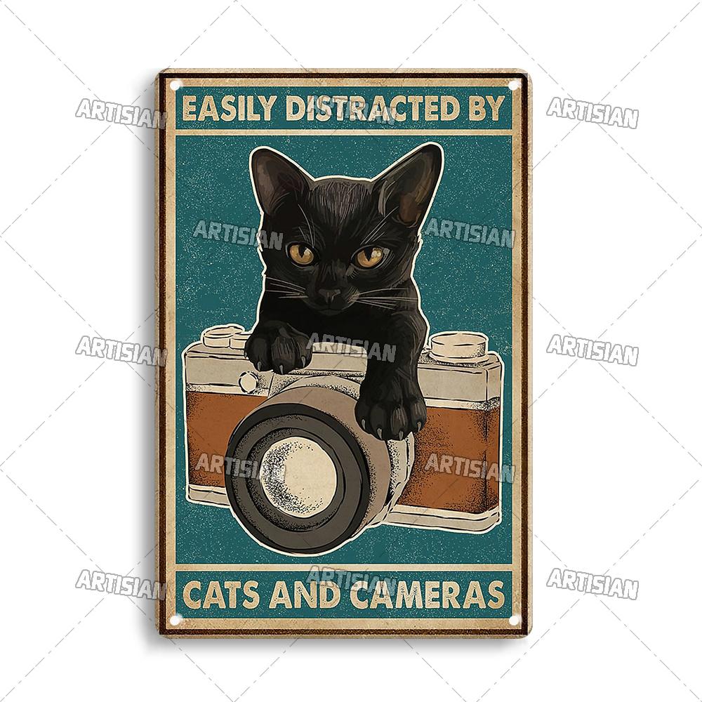 Артизан черный кот ретро металлический постер забавный питомец винтажный декоративный жестяной знак гараж бар паб клуб кухня дом человек пещера настенный декор