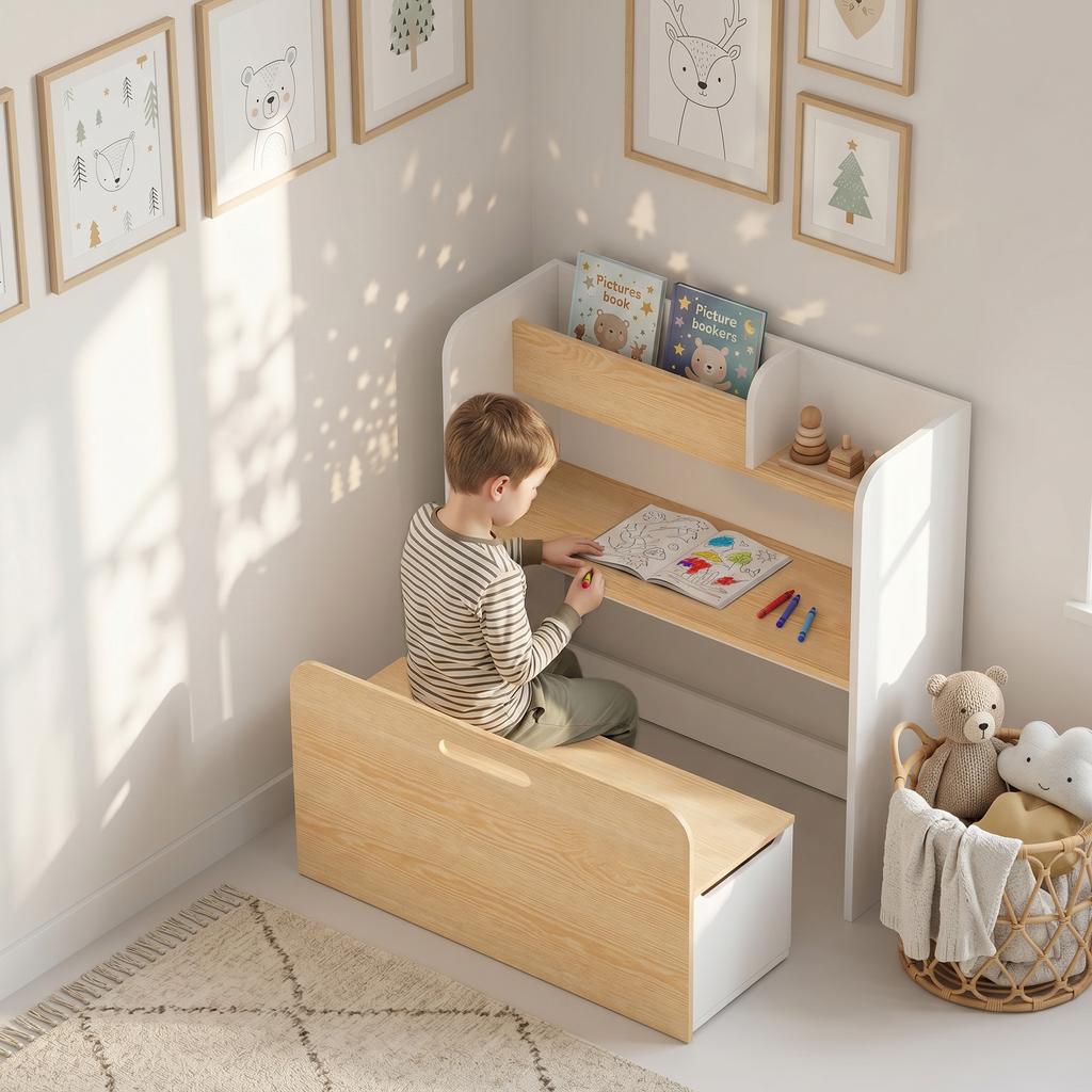 Children's Desk with Chair 5-in-1 Kids Seating Set for 3-8 White