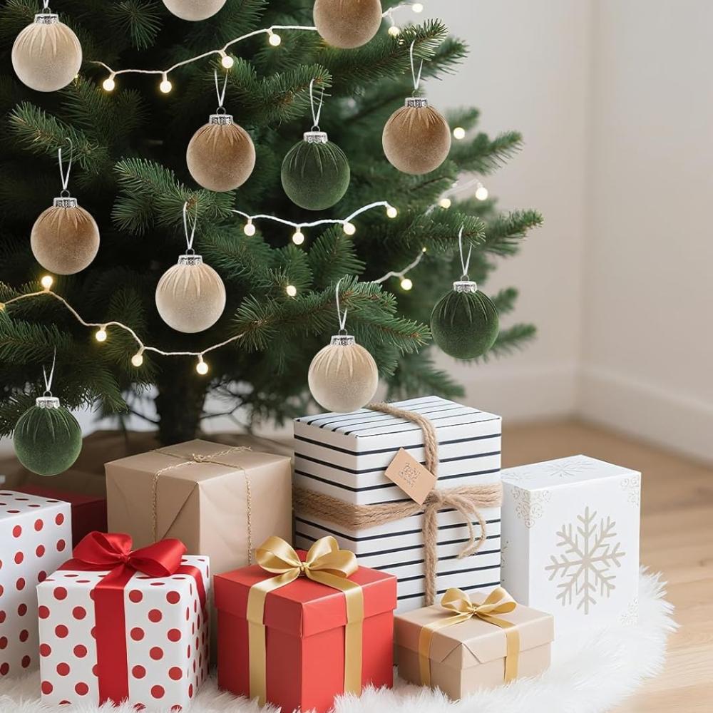 Набор бархатных елочных шаров - 15 шт. 3,15 дюйма Флокированные рождественские украшения для елки, гирлянды, настольного центрального элемента, фестивального декора