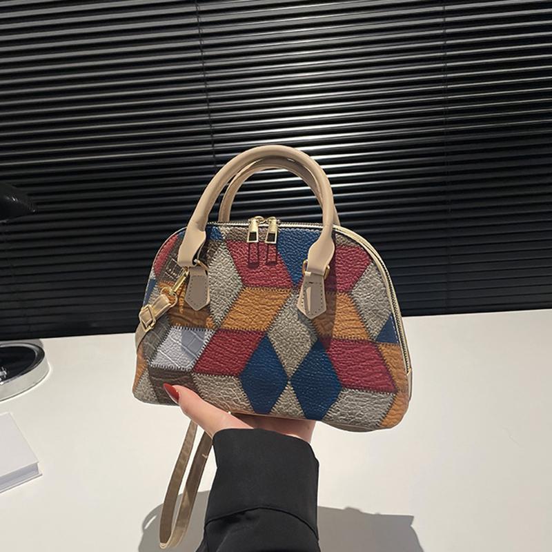 New Women Shell Crossbody Bag Contrast Color PU Leather Shoulder Bag Large Capacity for Shopping Small Handbags CLE