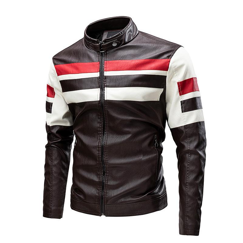 New Plush and Thickened Casual Men's Leather Jacket with Fashionable Stitching, Motorcycle Retro Leather Jacket, Men's Clothing