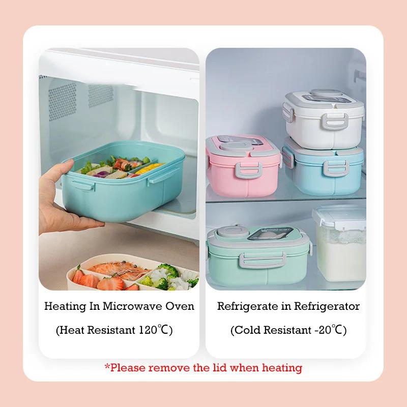 Портативный ланч-бокс с ручкой 1200 мл, двухслойный герметичный бенто-бокс для офисных работников, студентов, контейнеры для еды с микроволновым подогревом
