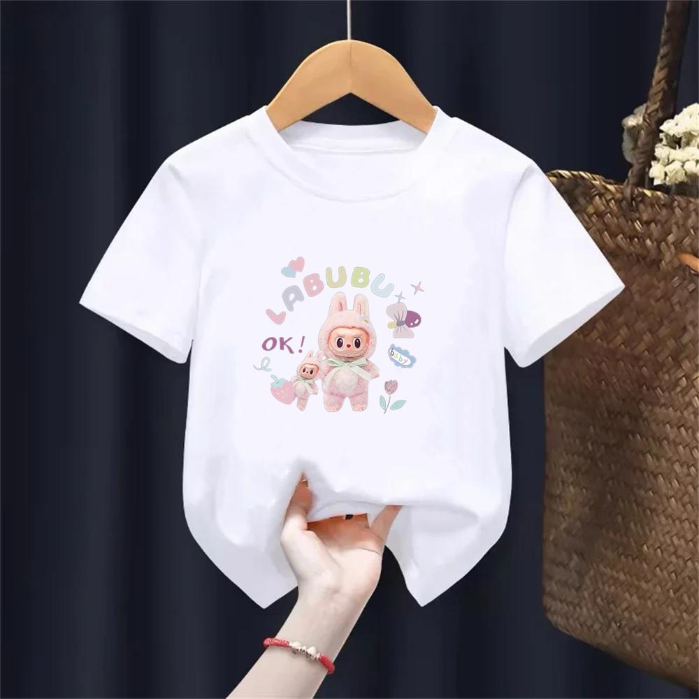 T-shirt Suitable for Labu Doll Print Boys Girls Top 3-12 Age Toddle T-shirts Summer Casual Short Sleeve Fashion Clothing