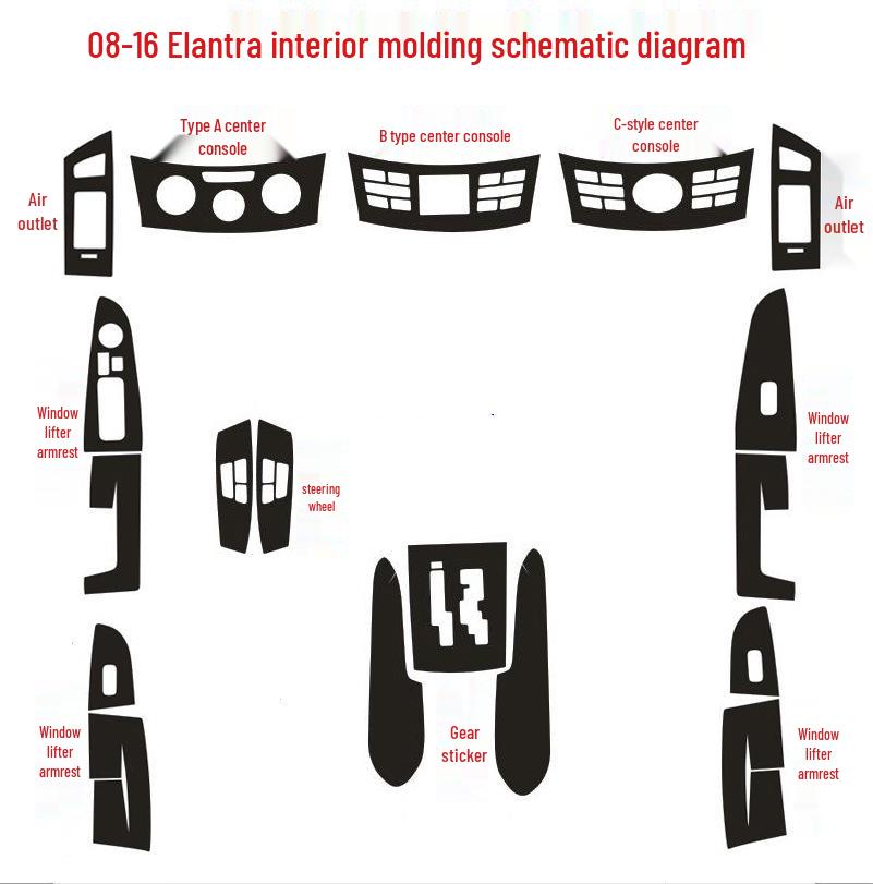 08-16 Hyundai Elantra Carbon Fiber Gear Shift Console Decor Sticker