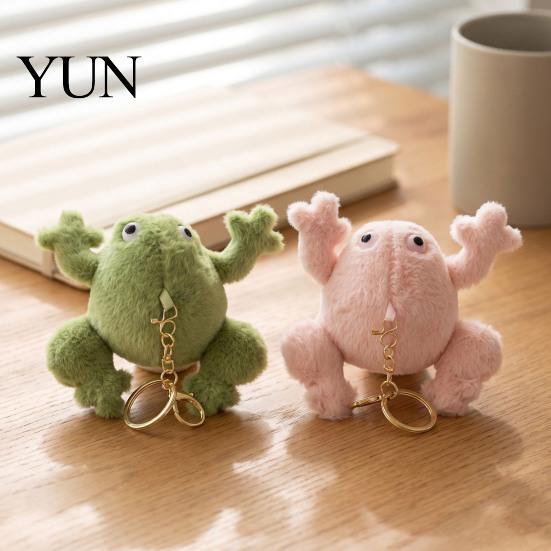Compact Plush Animal Decor Cute Frog Keychain, Soft Stuffed Pendant with Raised Paw, Cartoon Keyring Bag Charm for Backpack, Mini Doll Gift