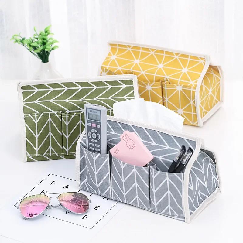 New Pastoral Style Cotton Linen Cloth Art Tissue Box Multifunctional Tissue Pumping Tissue Cover Desktop Debris Storage Box