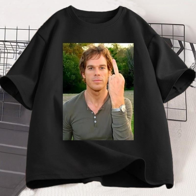 Dexter Middle Finger TShirt Funny Dexter Morgan T Shirt Unisex Women Casual Short Sleeve ONeck Tshirt Vintage Clothing Tee Tops