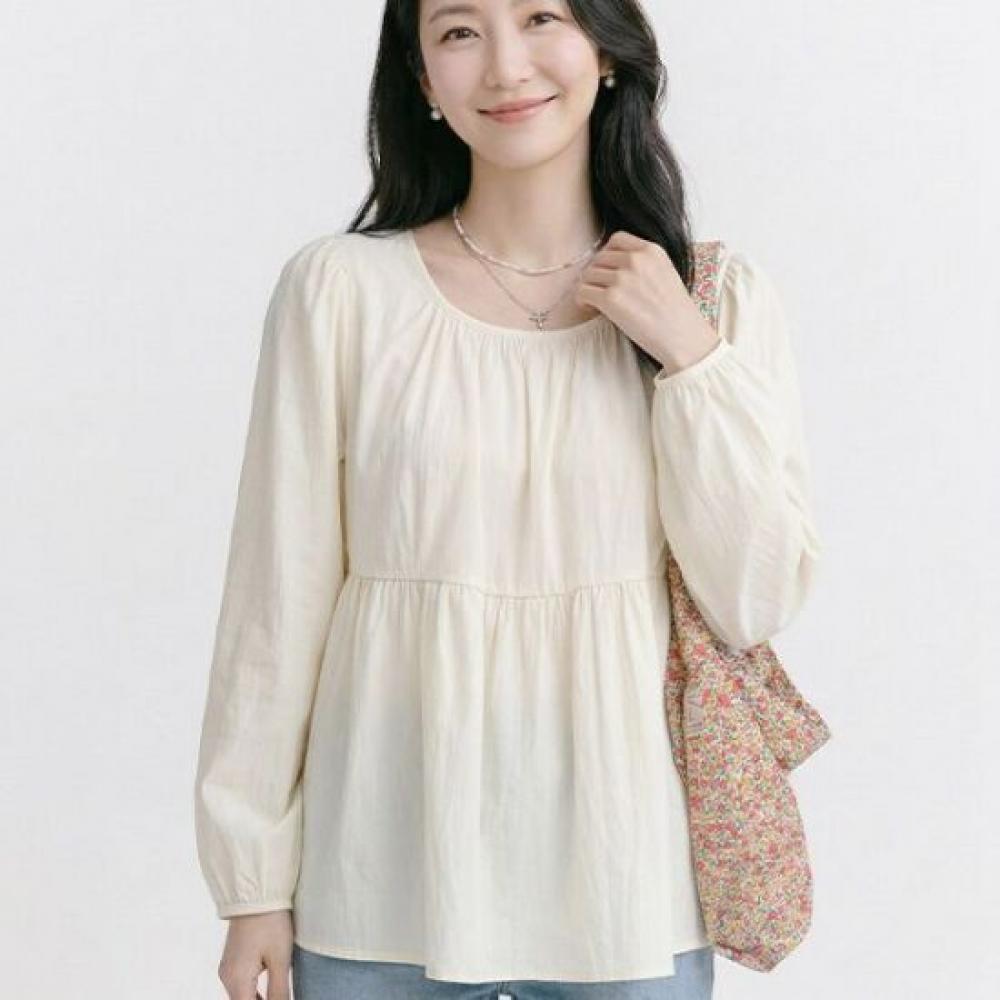 Navava Women Lovely Shirring Loose Fit Thin Long Sleeve Blouse Nb3088