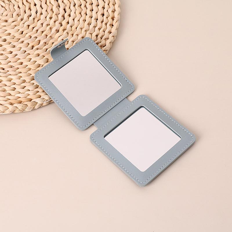 2-стороннее зеркало для макияжа, однотонное, из искусственной кожи, простое, портативное, складное, для студентов, компактное, симпатичное, карманное зеркало