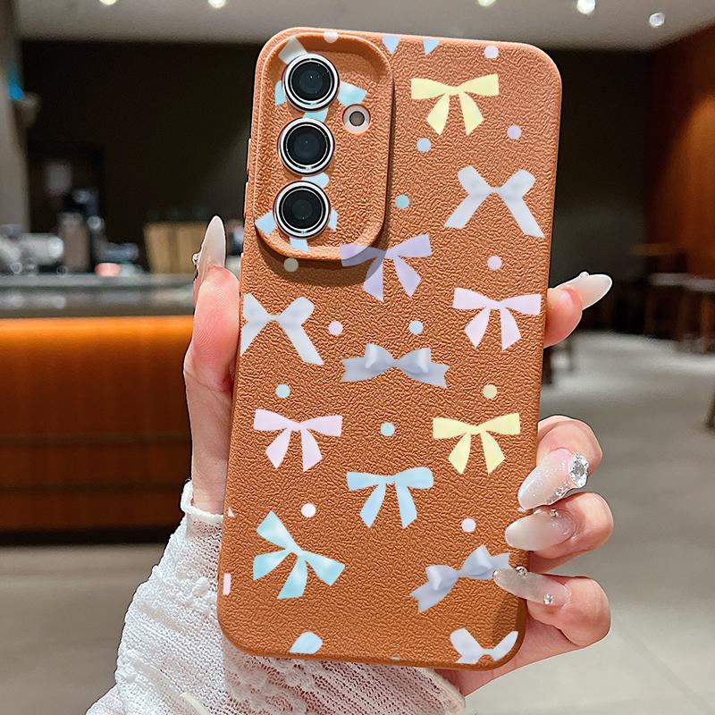 Чехол с принтом разноцветных бантиков для Samsung S26 S25 Ultra S24 S23 S22 S21 FE A15 A35 A55 A16 A36 A56 A17 A18 A37 A57 5G Мягкая обложка с текстурой кожи