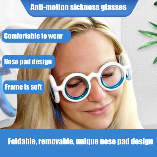 Motion Sickness Glasses Relieve Car Sickness Glasses Airsickness Seasickness Glasses No Lens Anti Nausea Vertigo Liquid Glasses for Adults or Kids