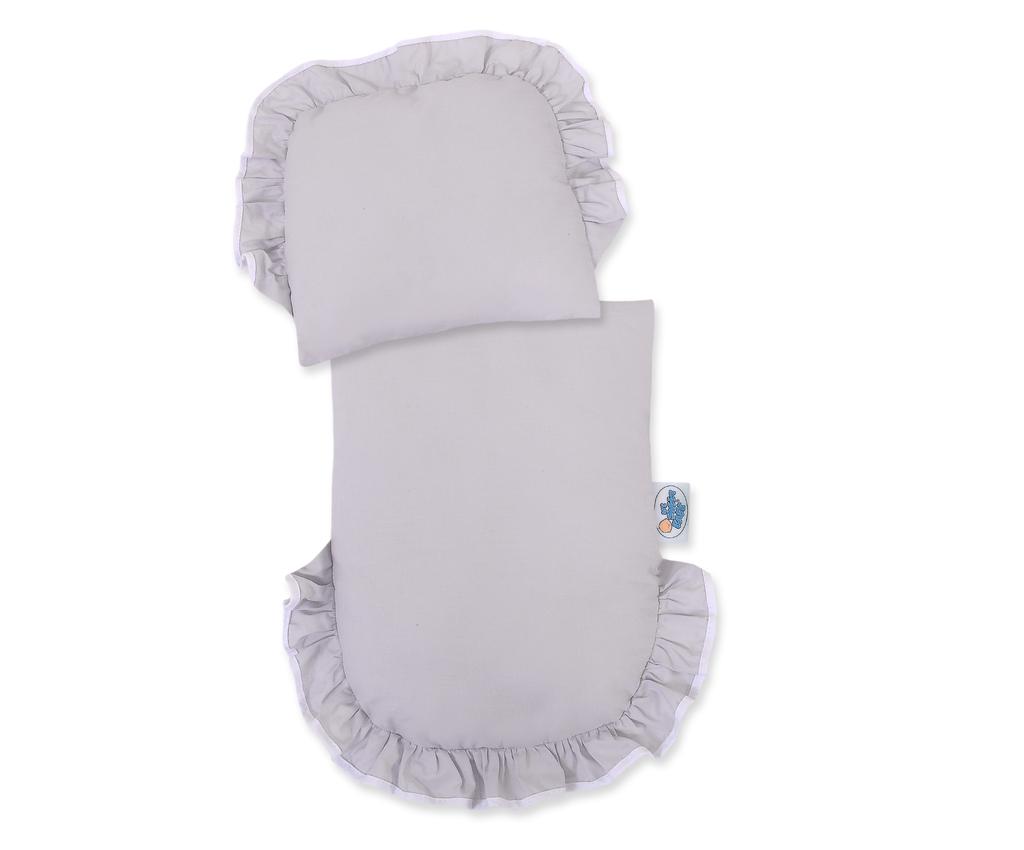 White wicker pushchair for dolls with gray bedding and soft lining