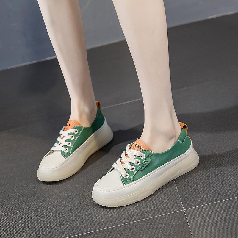 Fashion GKTINOO 100% Genuine Leather Women Causal Shoes Female Spring Casual White Shoes Sneakers Flats Breathable Outdoors Footwear