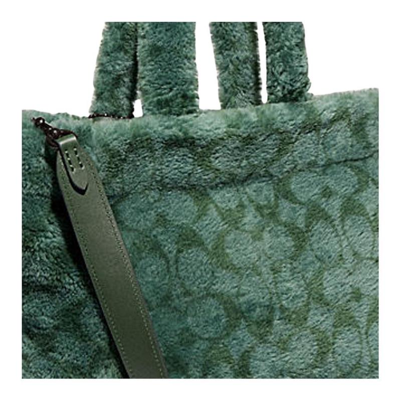 COACH 28 Classic old flower print zipper closure shearling tote bag tote bag shopping bag shoulder crossbody handbag large size women's green