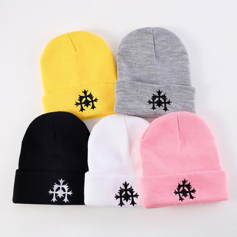 Knitted hat autumn and winter new embroidered cross pullover hat men's personality street hip hop cold hat women's tide