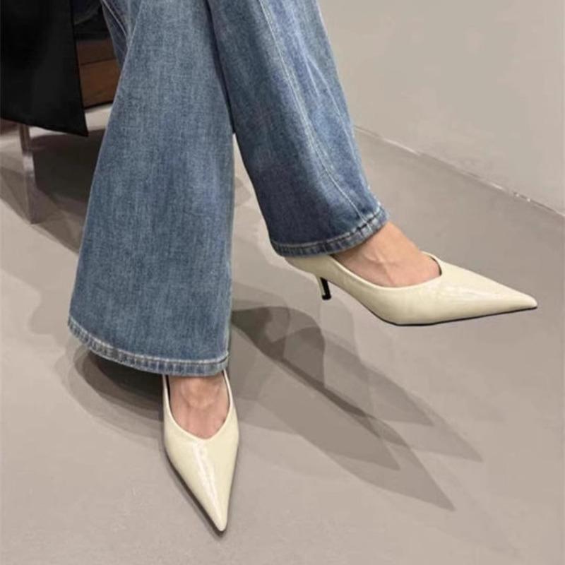 Модные кожаные туфли на высоком каблуке для маленькой ноги, женские туфли-стилеты, весна и осень, новый стиль, не устают, на носочке, для работы, профессиональные, одинарные