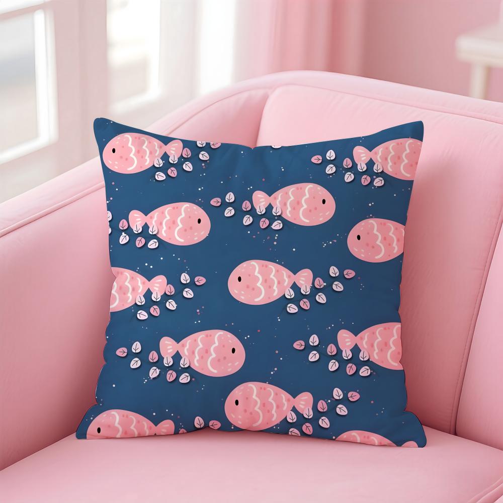 Cute and Childlike fishes Cushion Cover Pillow Case Soft Skin Friendly Fabric Concealed Zipper