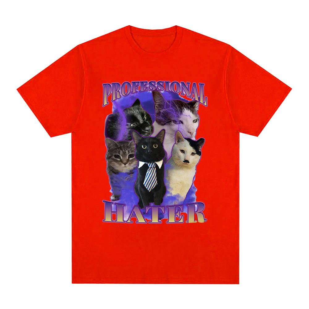 Профессиональный Хейтер Забавный Мем с Котом Графические Футболки Унисекс Модная Футболка Летняя Парная Повседневная Хлопковая Футболка Оверсайз Одежда