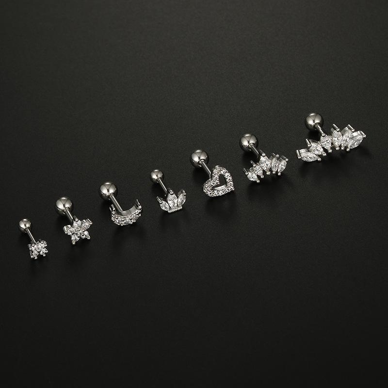 Серьги-гвоздики с винтами из нержавеющей стали 16G с цирконием — европейский и американский стиль