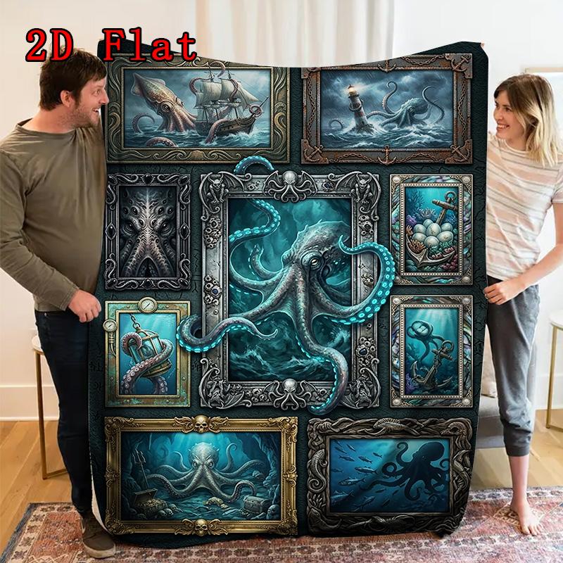 Octopus Art Gallery 2D Flat Pattern Flannel Blanket, High quality All Seasons, Home Decor, Warmth and Comfort, Perfect for Christmas Gifts.