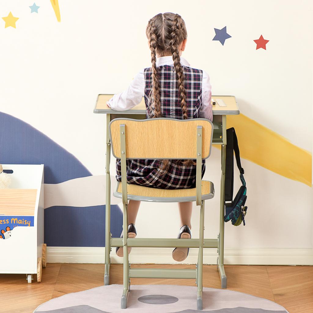Desk and Chair Set for Children 6+ Years Height Adjustable with Drawer and Hook Natural