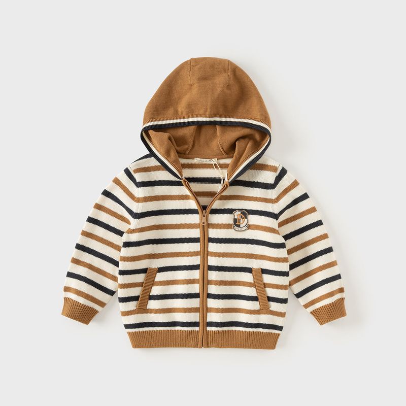 David Bella Kidsren's Clothing Boys' Pure Cotton Jacket Kidsren's Stripesd Knitwear Spring Baby Hooded Cardigan Knitwear