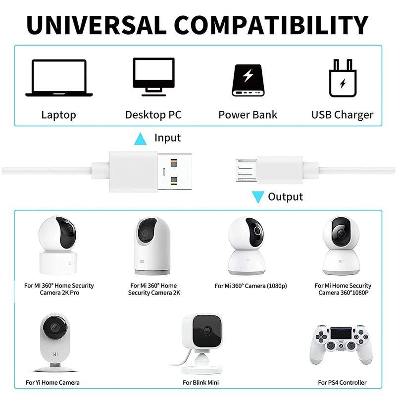 Кабель-удлинитель Micro USB 3~13 м для камеры безопасности Xiaomi MI 360 ° Home Safety Camera 2K Pro, MI 360 ° (1080P) кабель для зарядки камеры видеонаблюдения