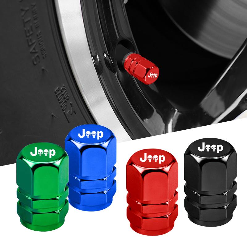 4Pcs Car Wheel Air Stem Cover Tire Valve Dustproof Caps For Jeep Renegade Wagoneer Avenger Recon Wrangler JK Gladiator Compass ALY1