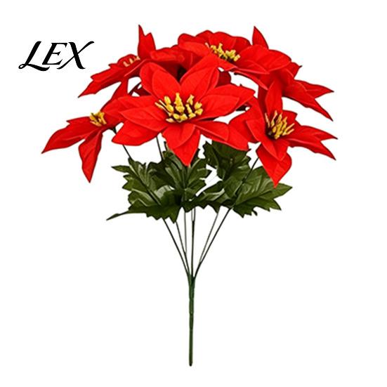 Holiday Porch Decoration Christmas Poinsettia Hanging Garland, Artificial Silk Flowers with Red Berries Rattan And Greenery, 85cm Outdoor Wall