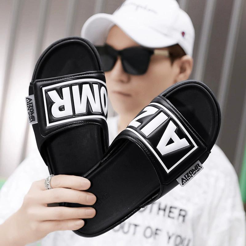 Мужские летние тапочки, уличные повседневные пляжные тапочки, трендовые персонализированные шлепанцы, сандалии, шлепанцы, нескользящая обувь в стиле хип-хоп