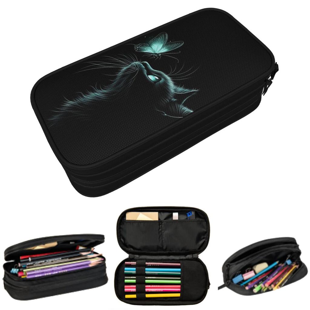 Eyed Black Cat Butterfly Pencil Case for Boy Girl Gifts Pen Box Pencil Bag Stationery Supplies Pen Holder Bag