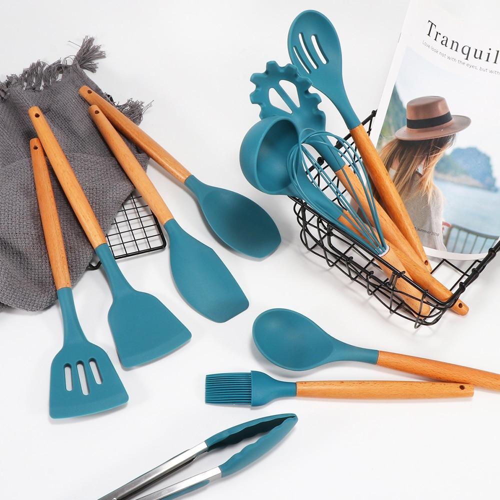 Silicone Kitchenware Non-stick Cookware Cooking Tool Spatula Ladle Egg Beaters Shovel Spoon Soup Kitchen Cookware Utensils Set