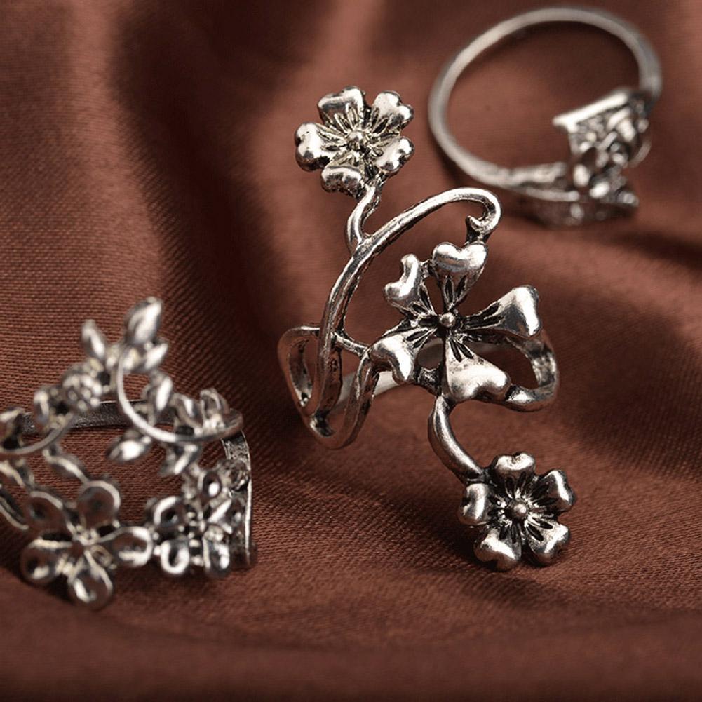 4 шт. женские винтажные стерео цветочные листья миди кольца на костяшки пальцев набор ювелирных изделий