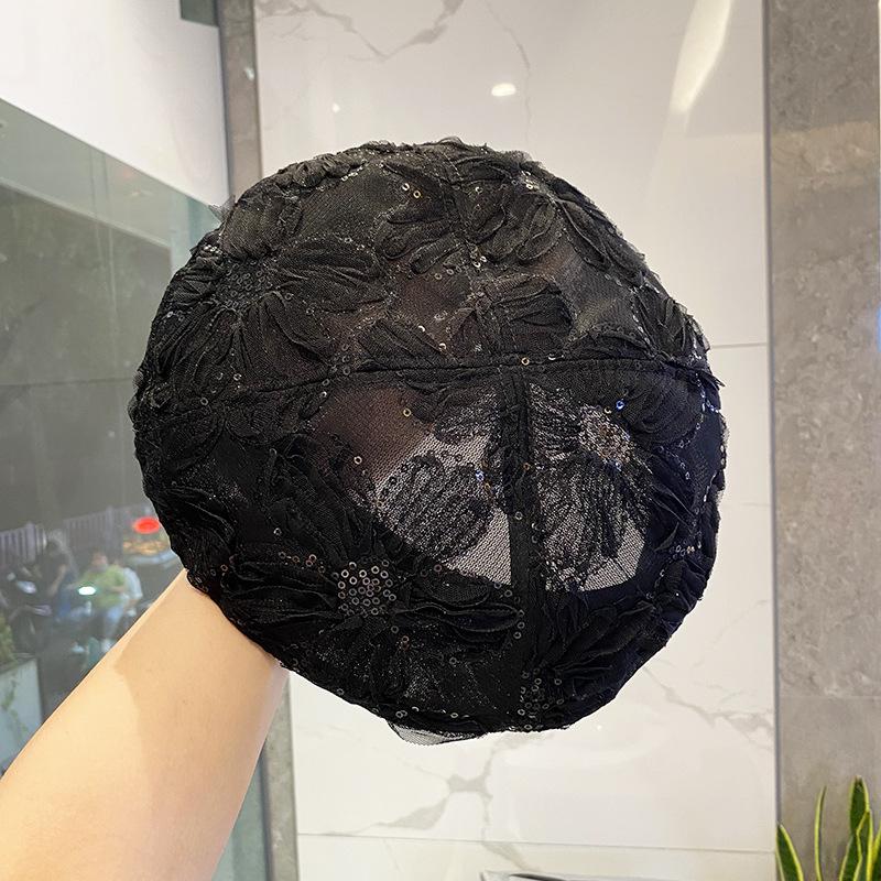 Beret Women's Thin Lace Sequins Beret Cap Breathable Japanese Fashion Trend British Painter Cap