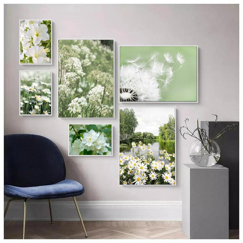 Одуванчики, цветы, постер, настенная живопись на холсте, полевой цветок, пейзаж, ромашка, полевые фотографии, спальня, домашняя комната, Настенный декор, принты