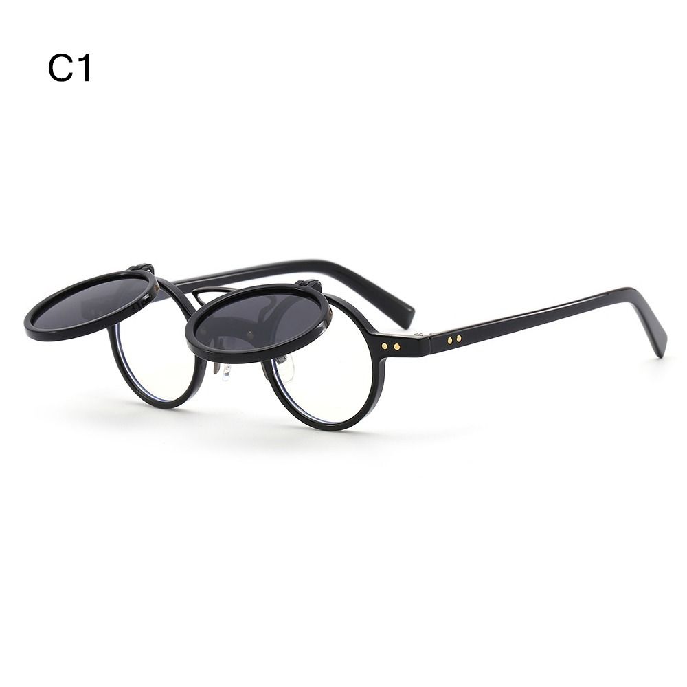 Popular Double-Layer Retro Rivets Flip Lens Small Round Sun Glasses Punk Eyeglasses Steampunk Flip-Up Sunglasses