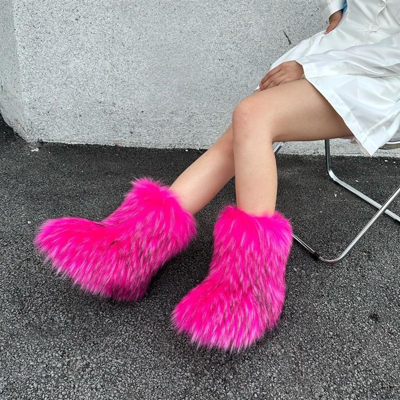 Imitation Raccoon Fur Plush Snow Boots Bag Head Warm Fluffy Fluffy Hot Girl